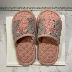 Girl/Women Pink and Gray Quilted Bunny Slippers, Size S (women)